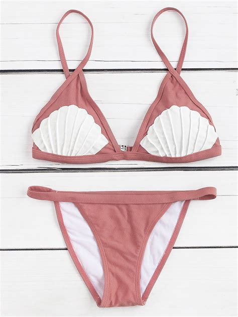 Shop Contrast Shell Pattern Triangle Bikini Set Online Shein Offers