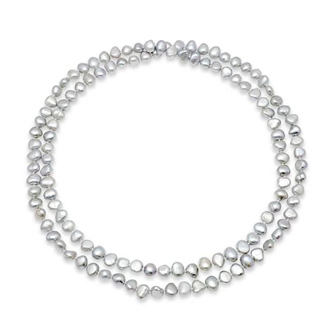 Silver Grey Cultured Freshwater Pearl Long Necklace Pashon