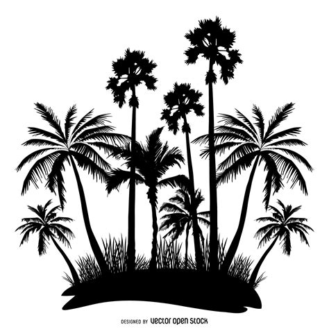 Illustrated Palm Trees Silhouettes In Black Over White Design Features