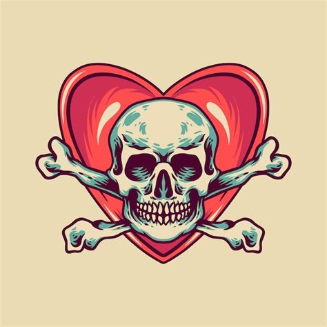Premium Vector Love Skull Retro Illustration