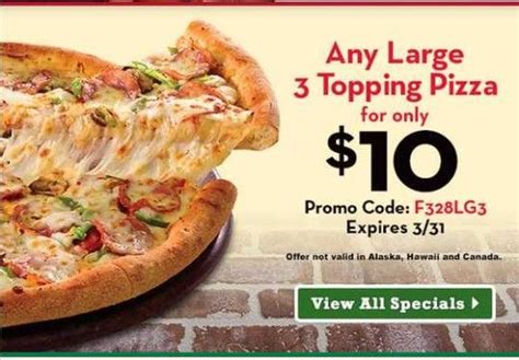 Papa John’s Coupon Any Large 3 Topping Pizza For Only 10 Use Promo Code F328lg3 Expires 3