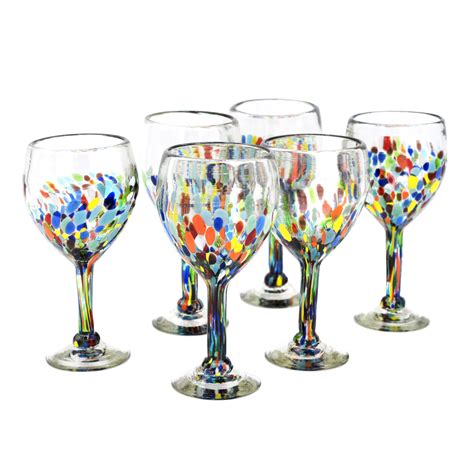 artisan crafted wine glass hand blown confetti festival set of 6