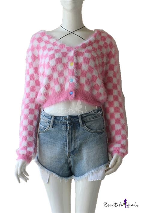 Winter Fashionable Pink And White Checkerboard Long Sleeve Mink Cashmere