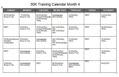 50k Training Calendar 50k Training Running Training Plan Running Plan