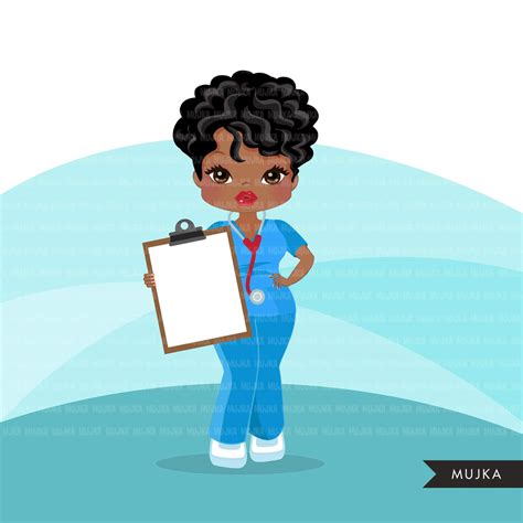 Black Nurse Clipart With Scrubs African American Graphics Print And C