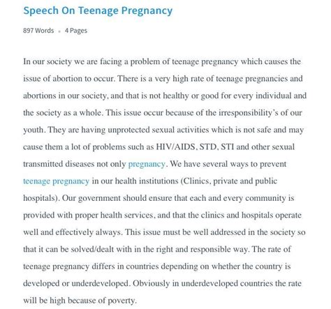 how to write a speech about teenage pregnancy brainly ph