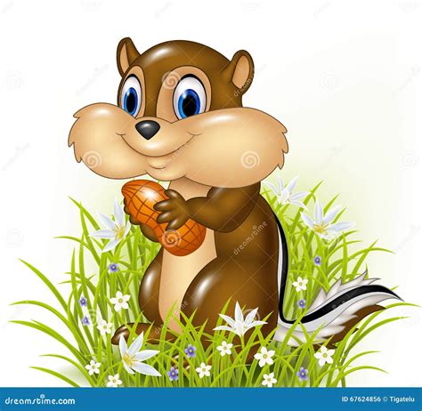 Chipmunk Holding An Acorn Happily Ute Cartoon Style Illustration
