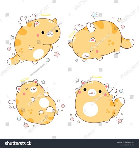 Set Cute Little Cats Angel Wings Stock Vector Royalty Free 2174332489
