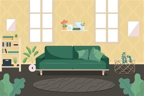 Modern Living Room Flat Color Vector Illustration 2228928 Vector Art At