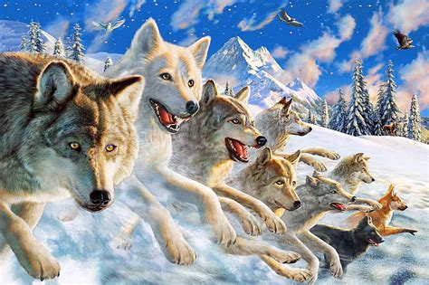Wolves Luminos Winter Fantasy Adrian Chesterman Lup Running Wolf