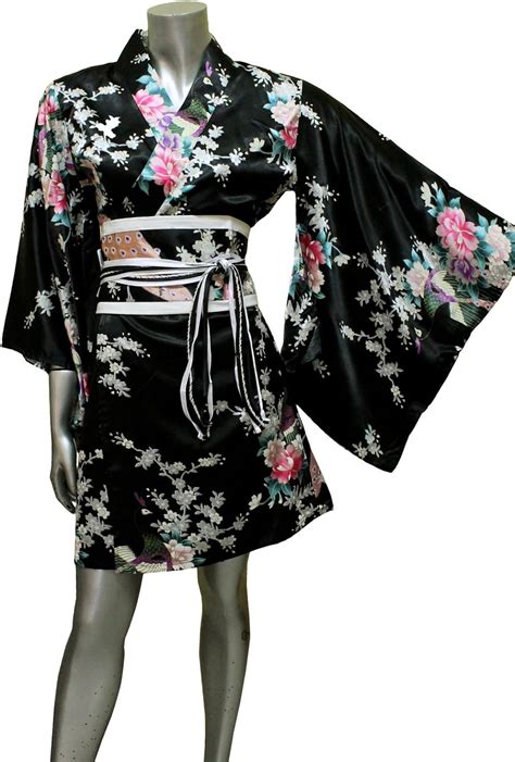 Short Yukata Japanese Kimono Womens Satin Silk Robe Gown Dress S To