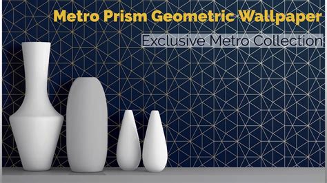 Metro Prism Geometric Triangle Wallpaper Navy Blue And Gold Wow008