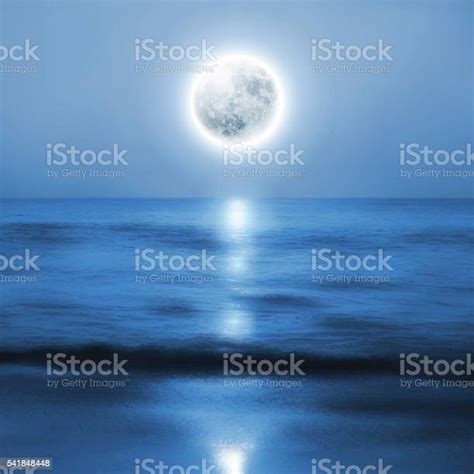 Beach With Full Moon At Night Stock Illustration Download Image Now