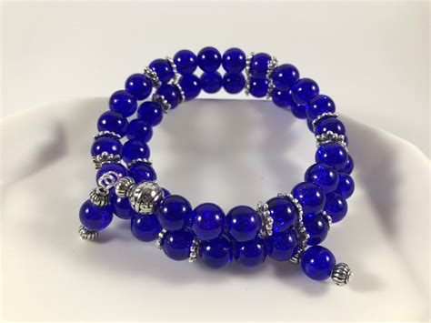 Blue Bead Bracelet Crackle Glass Bead Bracelet Women Wrap Etsy