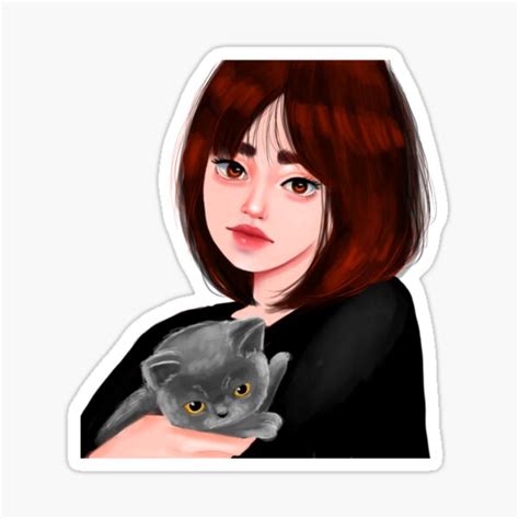 Cute Anime Girl With Cat Sticker For Sale By Huner66 Redbubble