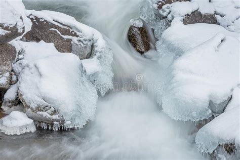Winter Boulder Creek Framed By Ice And Snow Stock Image Image Of