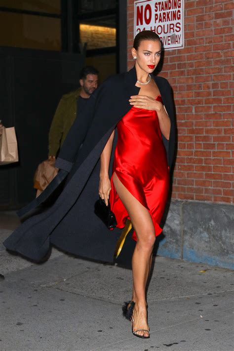 Irina Shayk Steps Out With A Bold Red Lip And Bombshell Bare Legs In