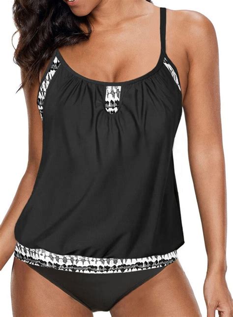 Happy Sailed Womens Blouson Tankini Sets Swimsuit Loose Fit Tummy