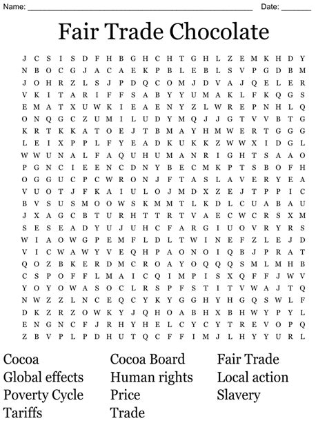 Fair Trade Chocolate Word Search Wordmint