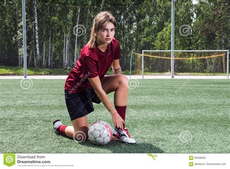 Girl Playing Football Stock Photo Image Of Burgundy 84038062