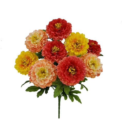 Mainstays 18 Artificial Flowers Bush Scabiosa Orange And Yellow