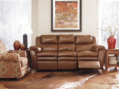 Lane Dual Reclining Leather Sofa Caramel Brown Top Grain “leather