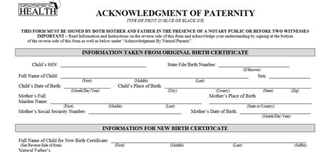Acknowledgment Of Paternity Idto Dna Paternity Testing Services