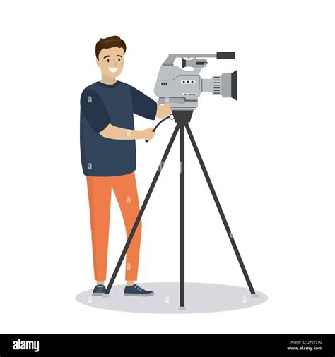 Professional Cameraman Cartoon Caucasian Male Character Isolated On
