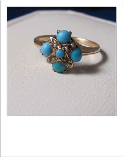 Antique Victorian Turquoise Seed Pearl 10k Rose Gold Ring Etsy Rose
