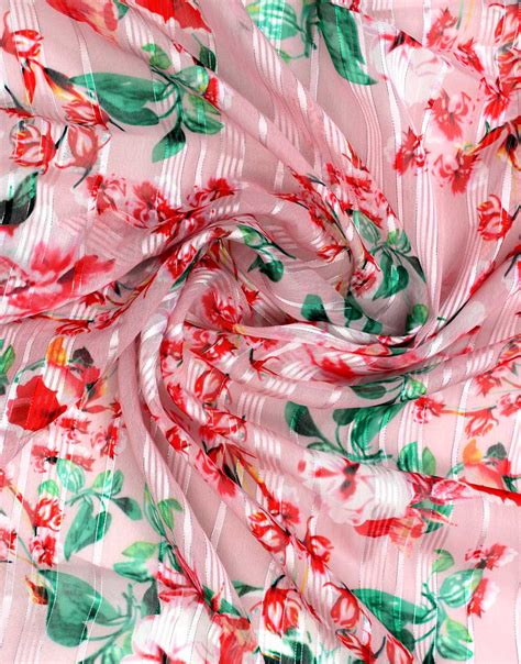 Pink Base Floral Print Chiffon Satin Dress Material Fabric Charu Creation
