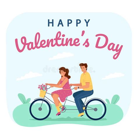 A Man And A Woman Ride A Bicycle In Tandem Stock Vector Illustration Of Smile Valentine