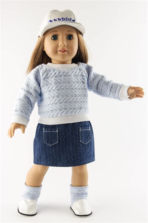 American Girl Doll Winter Clothes Set Denim Skirt With Pockets Etsy