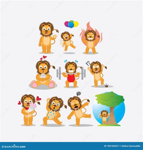 Lion With Different Actions Vector Illustration Decorative Design