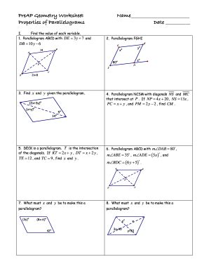 To determine if the quadrilateral you're working with is a parallelogram, you need to know the following 6 properties of parallelograms. Properties Of Parallelograms Worksheet - Fill Online ...