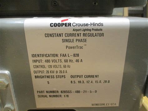 Cooper Crouse Hinds PowerTrac Constant Current Regulator 828SGS 480 21