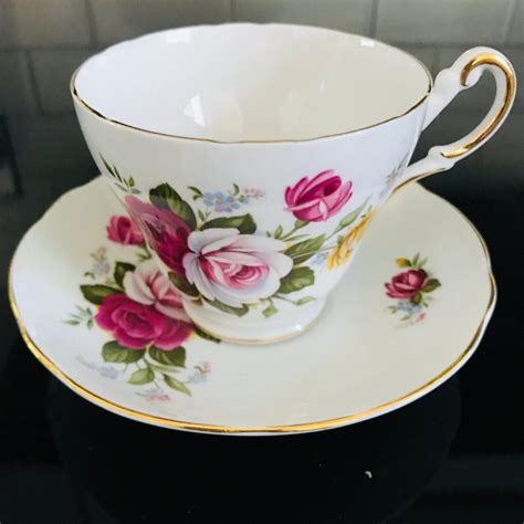 Regency Tea Cup And Saucer England Fine Bone China Red Pink Yellow