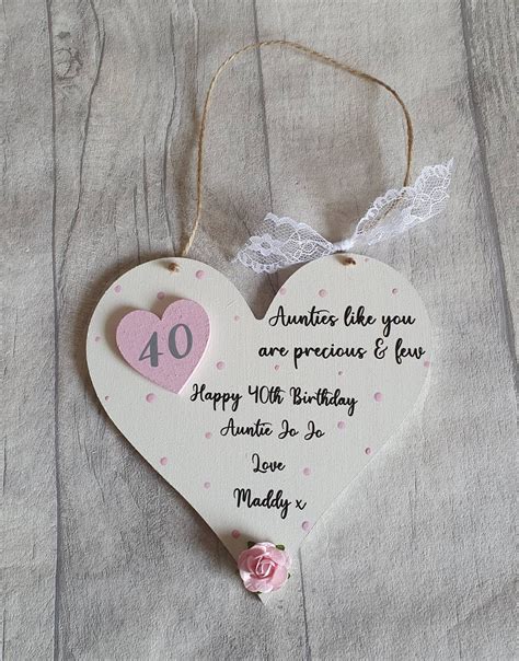 40th Birthday Personalised Gift Auntie Gift Hanging Heart Etsy UK