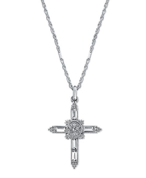 Symbols Of Faith Women S Inspirations Silver Tone Crystal Cross Pendant