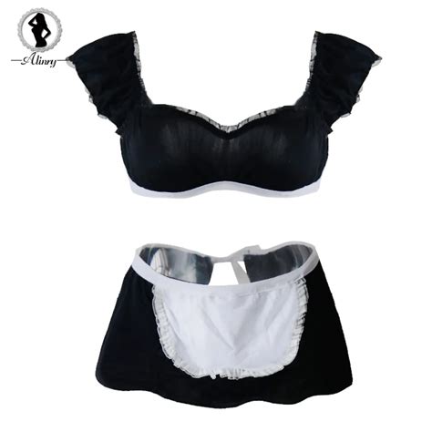 alinry sexy lingerie set women maid cosplay erotic costume lace up uniform open crotch backless