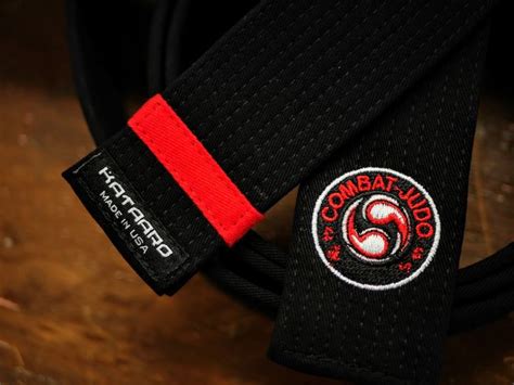 Brushed Cotton Black Belt Featuring Sewn On Red Rank Stripe And Custom