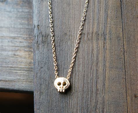 Tiny Gold Skull Necklace Skull Pendant On Gold Filled Chain Etsy