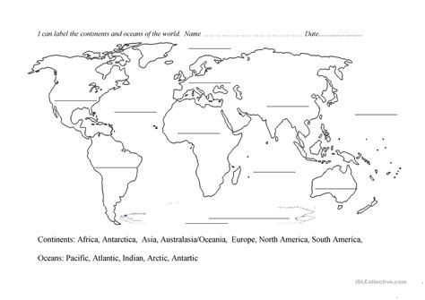 Printable Map Of The Continents And Oceans