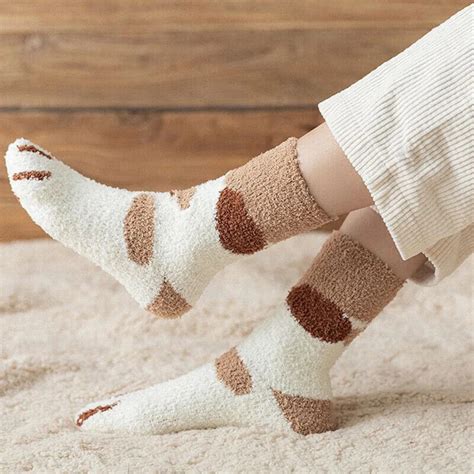 Winter Fall Socks Women Cat Claws Warm Thicken Coral Fleece Knee High