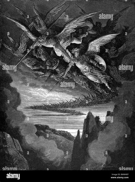 Gustave Doré Black And White Engraving The Fallen Angels On The Stock