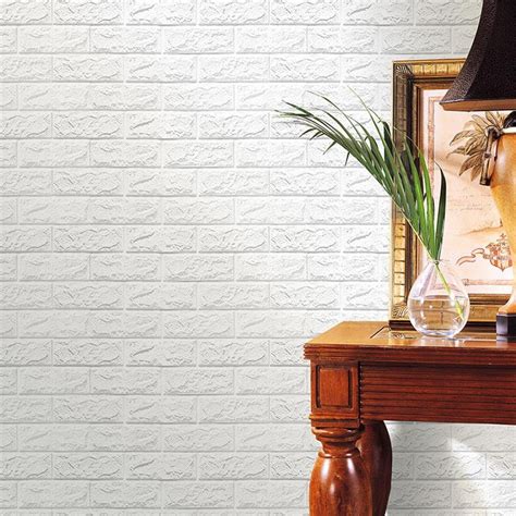 Nk Home Peel And Stick 3d Wall Stickers Panels White Brick Wallpaper