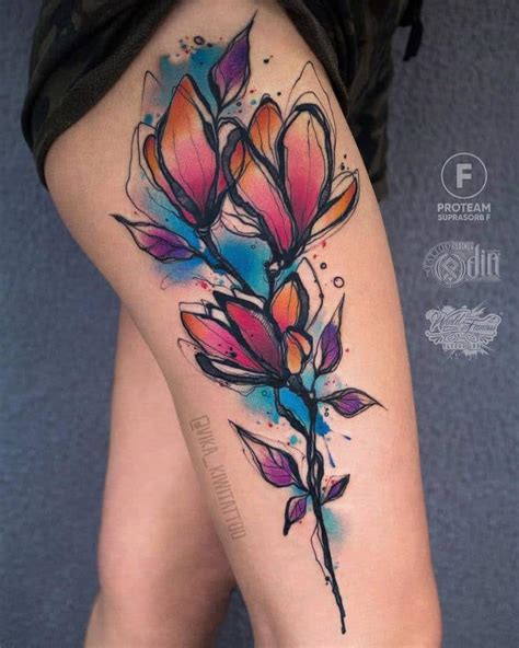 From the carnation to the rose, lotus, and hibiscus flower, these are the most popular flower tattoos for women. 40 Graphic Watercolor Tattoos by Vika KIWI | TattooAdore