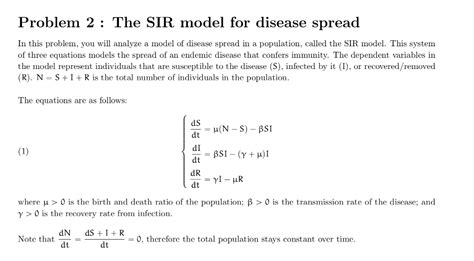 Solved Problem 2 The Sir Model For Disease Spread In This