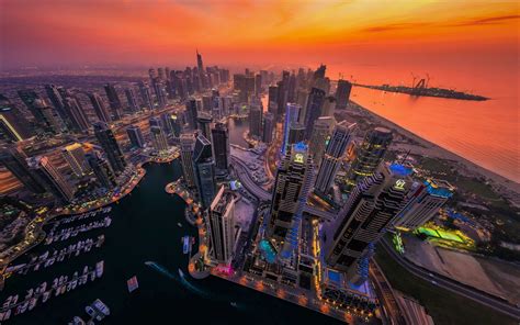 Aerial View Of Dubai At Sunset