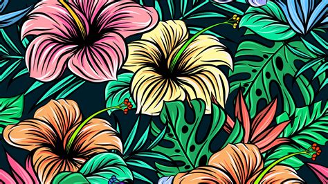Download Wallpaper 3840x2160 Hibiscus Flowers Patterns