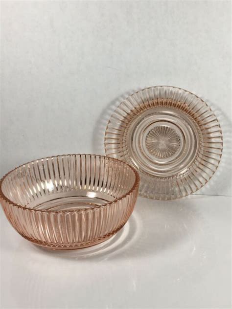 Queen Mary Pink Depression Glass Cereal Bowl And Bread And Butter Plate
